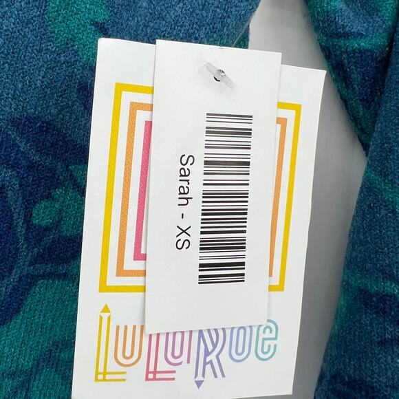 LulaRoe (XS) Sarah Blue Green Floral Terry Duster Cardigan Sweater w Pockets NWT - Picture 7 of 7